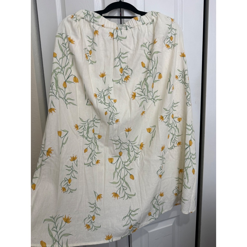 Joie Floral Midi Skirt Cream Yellow Green Botanical Elastic Waist Lined Size M - Picture 3 of 4